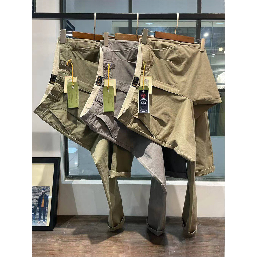Japanese Retro Distressed Washed Straight Casual Pants Men Stretch Ami Khaki Simple All-Match Commut