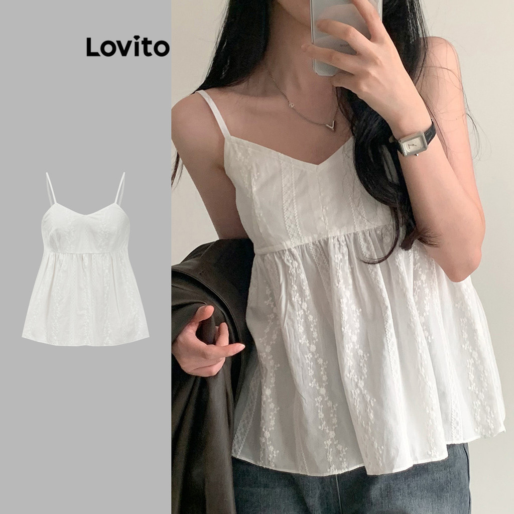 Lovito วันหยุด โบฮีเมียนเสื้อกล้ามเสื้อกล้ามปักตาไก่ธรรมดาสําหรับผู้หญิง L89MD095