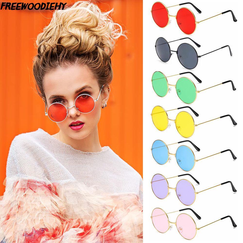 FREEWOODIEHY แว่นกันแดดโลหะ Retro Party Disco Circle Glasses