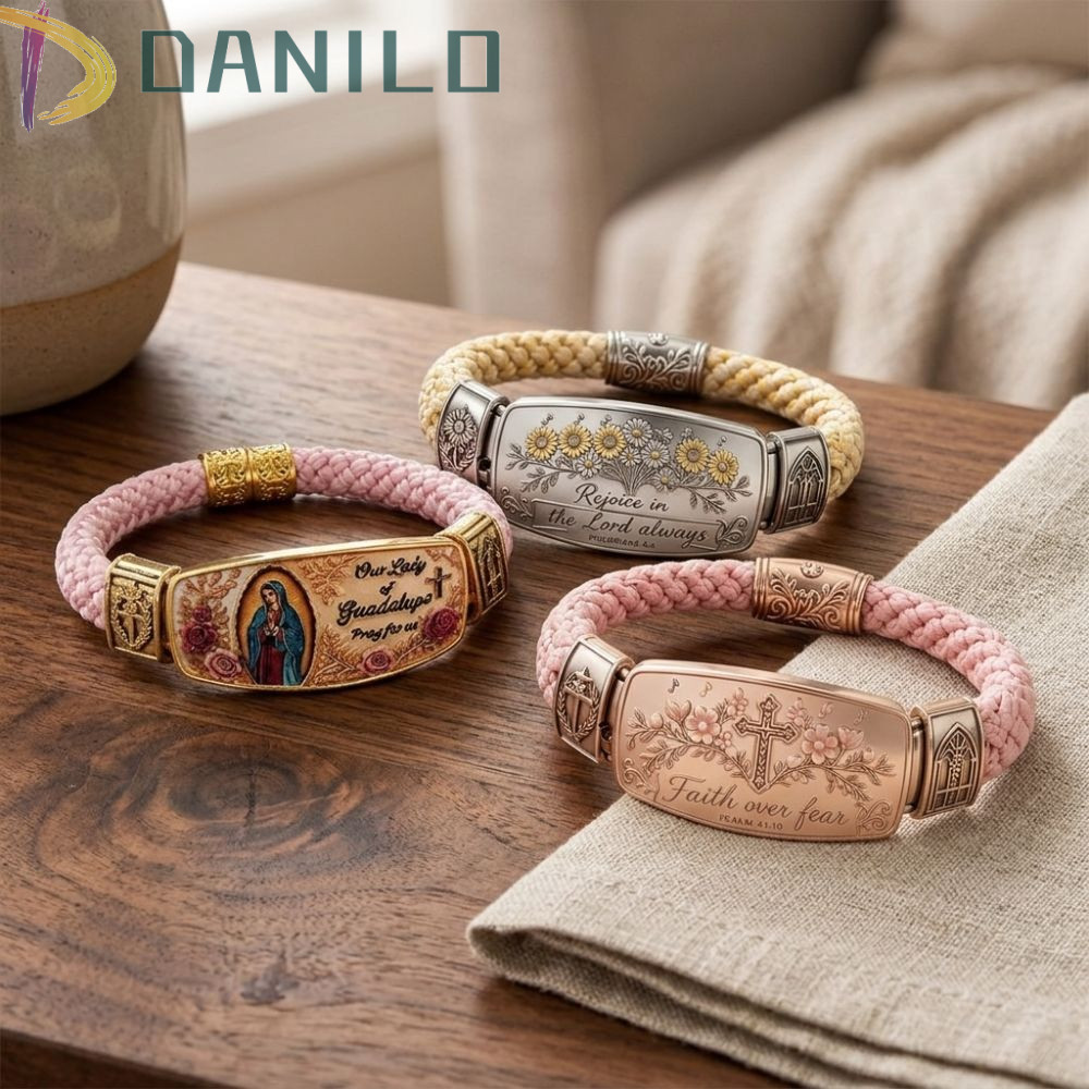 DANIMO Faith Over Fear Bracelet, Bible Verse Faith Over Fear Cross Faith Bracelet, Floral Pattern St