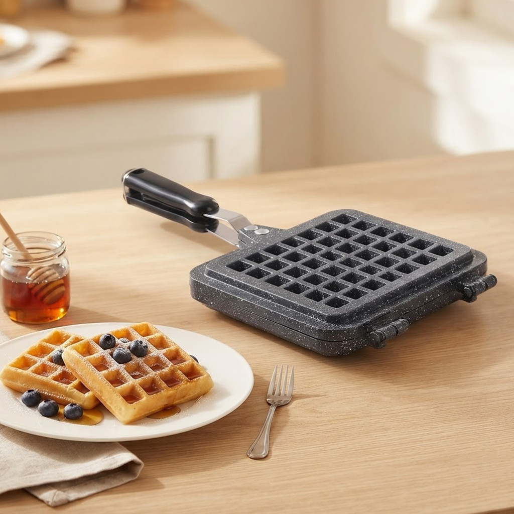 เตาตั้งพื้น Non-Stick Waffle Iron Cast Aluminium Square Grid Pan