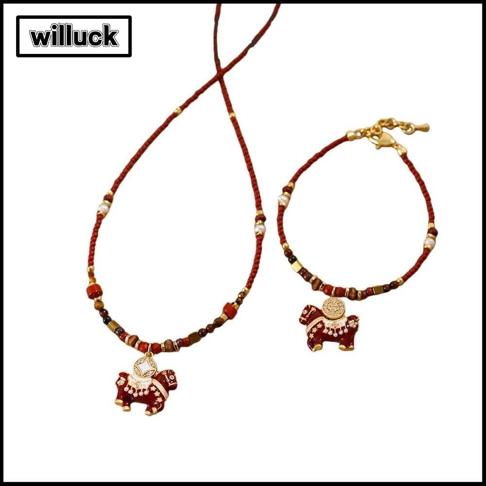 WILLUCK สร้อยคอเคลือบสีแดง, เคลือบสีแดงเกรดสูง Sense Pony จี้สร้อยคอ, Wish Fortune การออกแบบประณีตหร