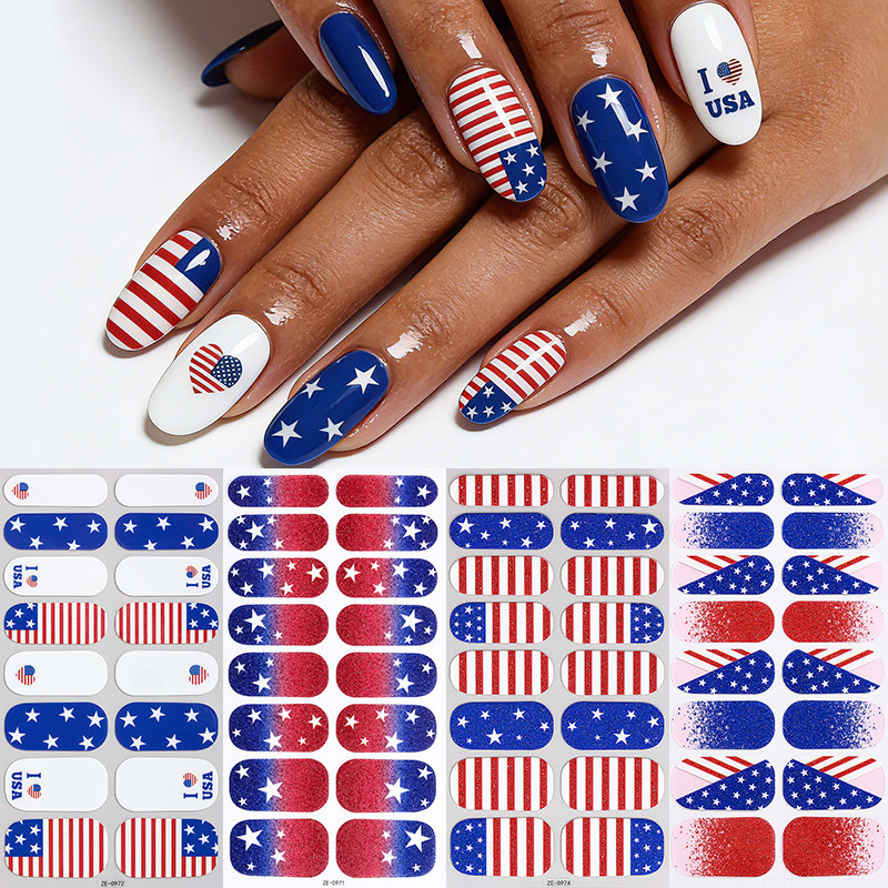 American Star Stripe Flag Nail Sticker Waterproof Onion Powder Strobe Nail Polish Film Independent J