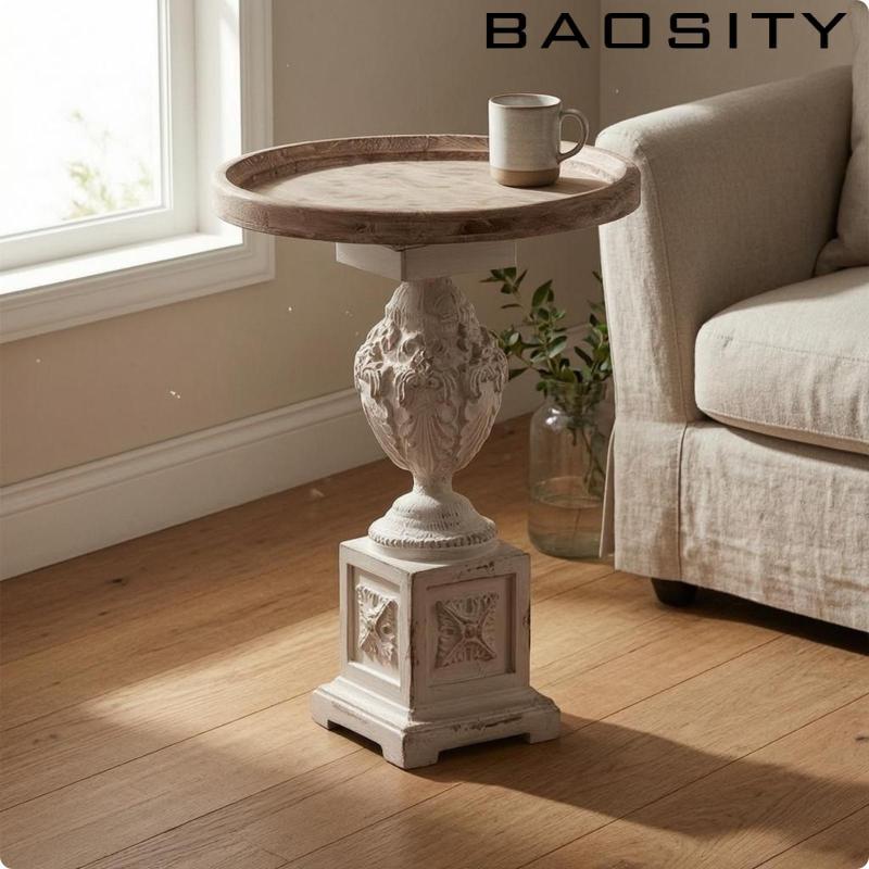 [Baosity] Vintage Round Side Table Distressed French Style Side Table Decorative Home Decor Furnitur