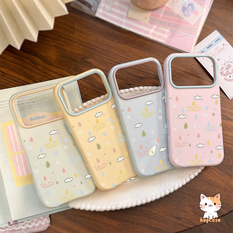 สำหรับ IPhone 13 16 17 15 18 11 14 12 Pro Max 17 18 13 Pro เคสซิลิโคนกันกระแทก สีเจลลี่พาสเทล ลายเมฆหยดน้ำ ขอบคอนทราสต์