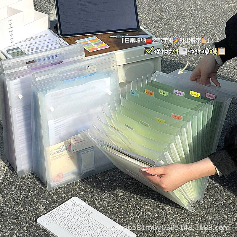 Wow 13-Grid โฟลเดอร์กระเป๋าออร์แกนแบบพกพาโปร่งใส A4 กระดาษทดสอบถุงเก็บข้อมูลการจําแนกการบ้านแฟ้มกระเ