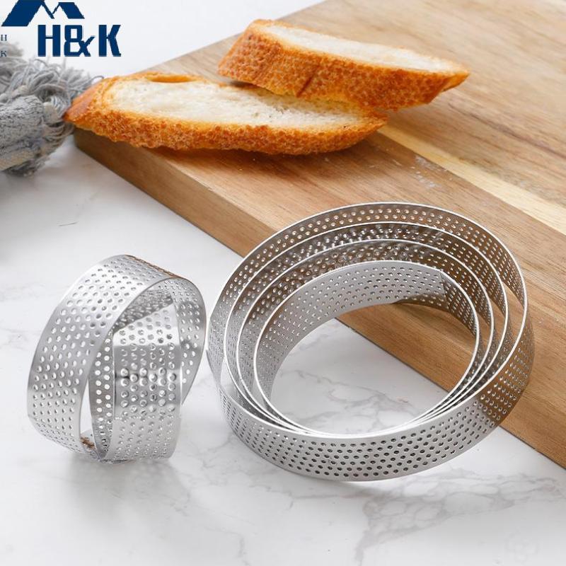 [H&K] 5/6/7/8/9/10 CM Perforated Tart Rings With Hole Stainless Steel Tart Bottom Tower Fruit Pie Qu