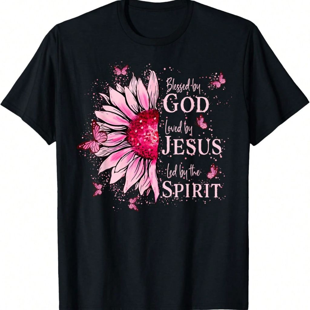 Blessed By God - Loved By Jesus Pink Sunflower T-Shirt