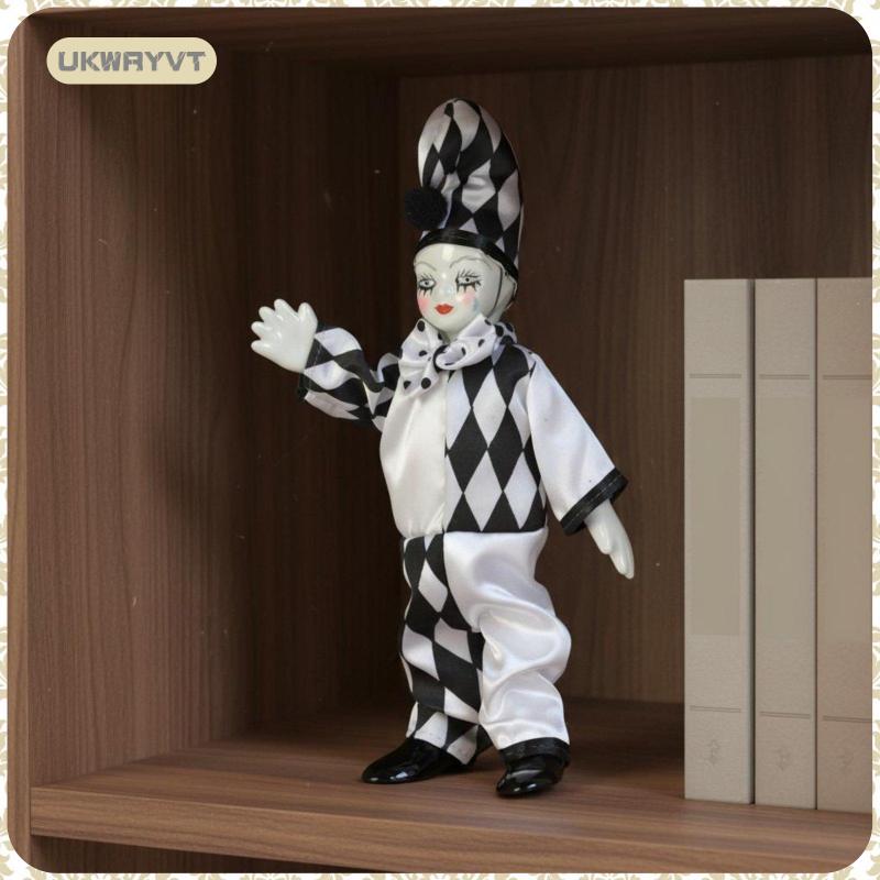 [ukwryvt] Porcelain Clown Doll Collectible Posable Ceramic Clown Doll Clown Court Fool