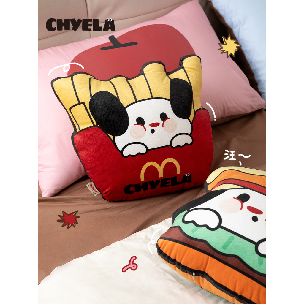 น่ารัก French Fries Burger หมอนห้องนอนสํานักงาน Nap หมอนนักเรียนหอพักเตียงหมอนเอว AC556