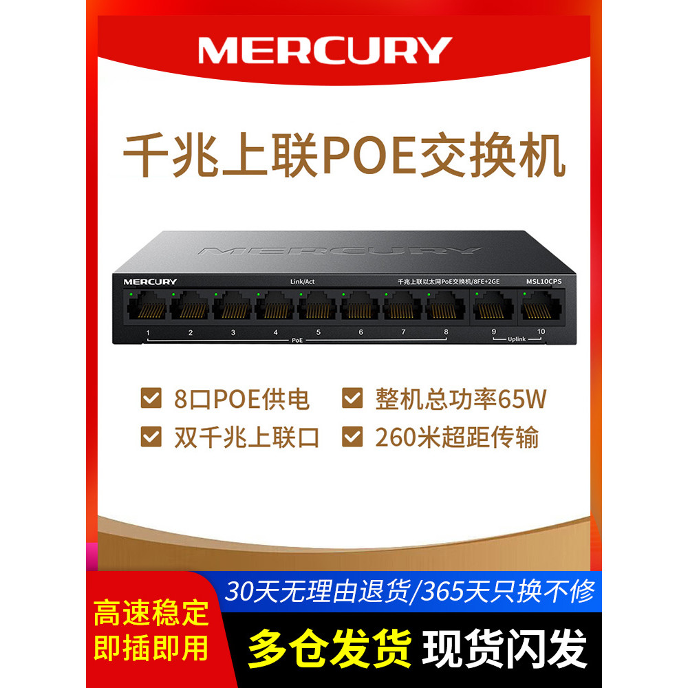 MSL10CPS Gigabit Online POE สวิตช์จ่ายไฟ 48V โมดูลจ่ายไฟมาตรฐานแห่งชาติ 8 พอร์ต 10CPS