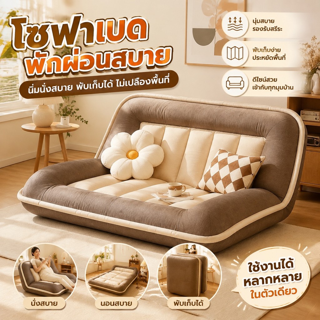 BOUSSAC โซฟาขี้เกียจปรับเอนหรือนอน Tatami Double Small Apartment ห้องนอนโซฟาขนาดเล็ก V9UR