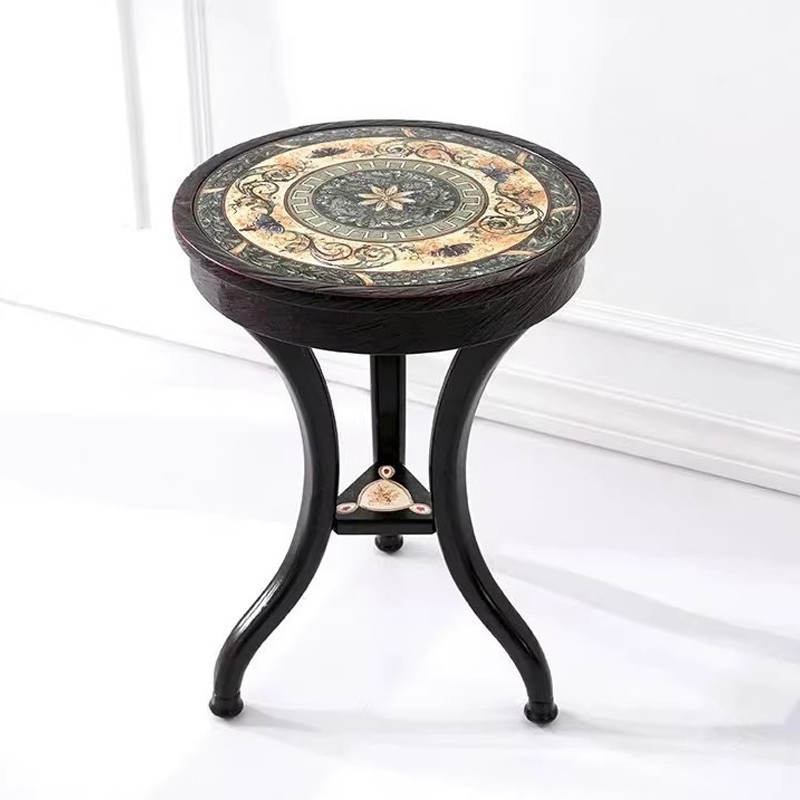American Style Round Table Solid Wood Side Table Sofa Living Room Tea Table Coffee Table Glass Round
