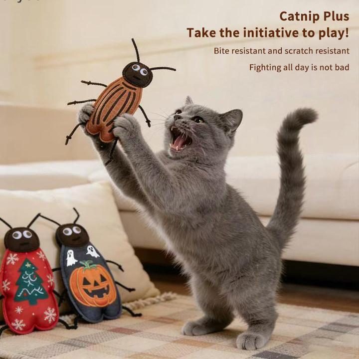 Luckyee Cat Teaser ของเล่น Chew Catnip Felt Coroach Interactive ทําความสะอาดฟันลูกแมวของเล่นกัดฟันบด