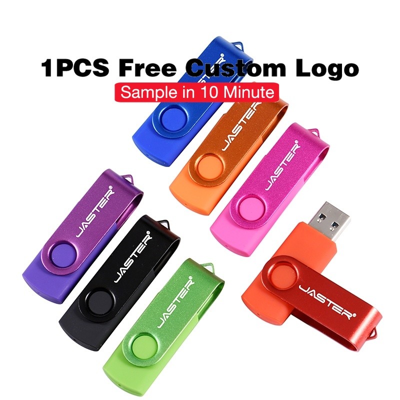 JASTER 1PCS ฟรีโลโก้ USB 2.0 แฟลชไดรฟ์ 128GB Key Chain ของขวัญ Pendrive 64GB ปากกาหมุนได้ 32GB เลเซอร์แกะสลัก Flashdrive 16GB พร้อมการออกแบบ Thumbdrive 8GB Memory Stick 4GB