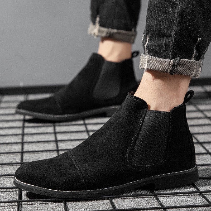 ฤดูหนาวผู้ชายเชลซีรองเท้า Suede Med Heel Men Britain สไตล์ข้อเท้ารองเท้า 6C9P