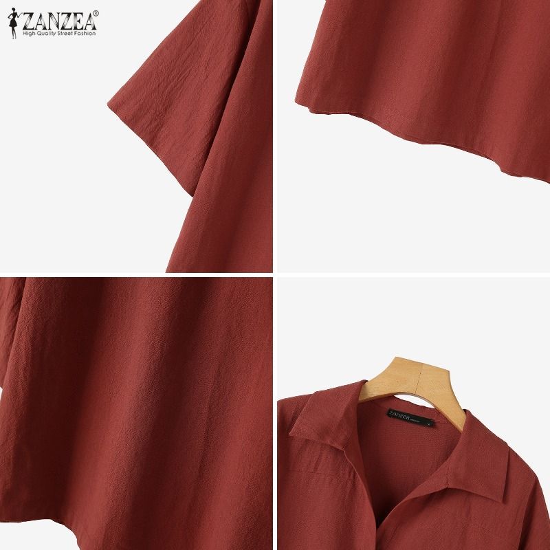 ZANZEA ผู้หญิงเกาหลีปกลําลอง Five-Quarter Sleeve Half Placket เสื้อหลวม — صورة 8