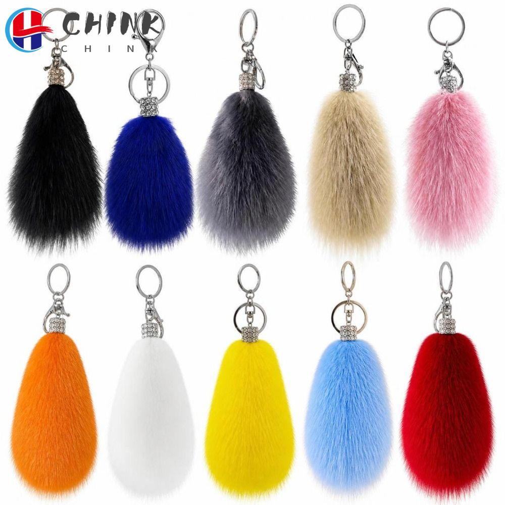 CHINK Fur Tail Key Ring, Fluffy Texture Fur Tail Keychain, Tail Shape Multicolor Lobster Clasp Pom พ