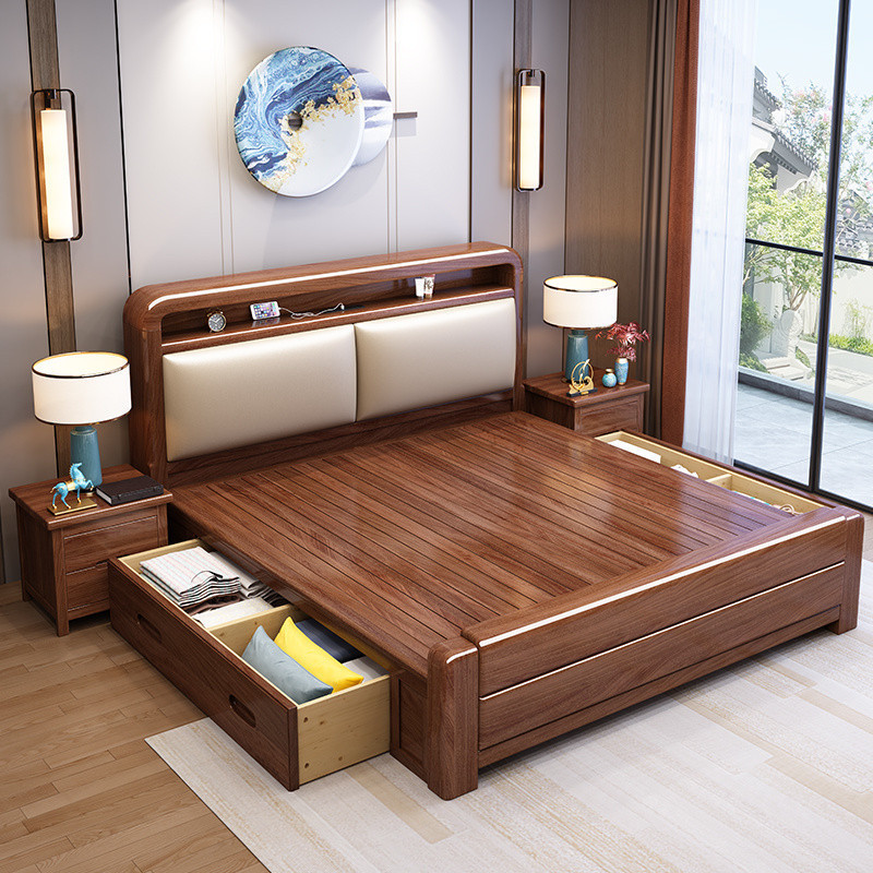 Solid Wooden Bed Frame Storage Bed Frame Queen/King Bed Frame Modern Bed Frame With Mattress