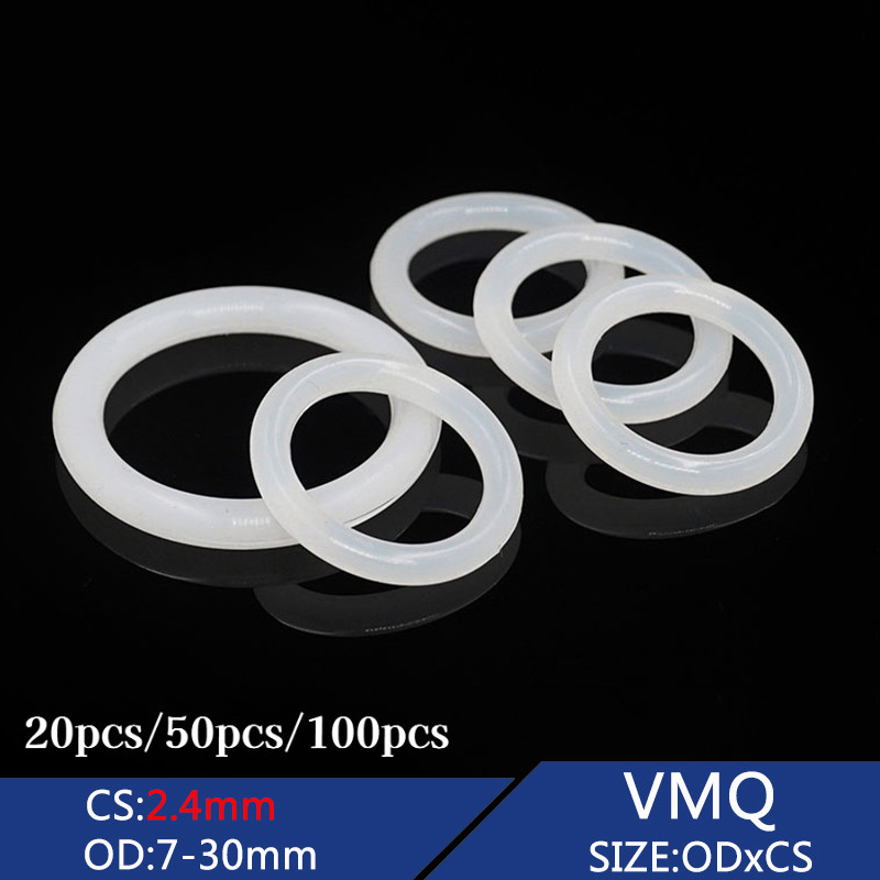 20/50/100pcs สีขาว VMQ ซิลิโคนแหวนปิดผนึก High-Temp กันน้ํา O-แหวน OD7-30 มม.CS2.4 มม.