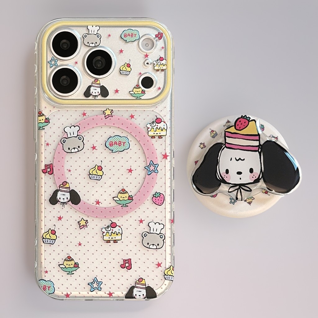 เคสโทรศัพท์ขนมสุนัขน่ารักการ์ตูนแหวนแม่เหล็กใสขาตั้งฝาครอบป้องกันสําหรับiPhone 17 Pro Max 17 Pro 16 