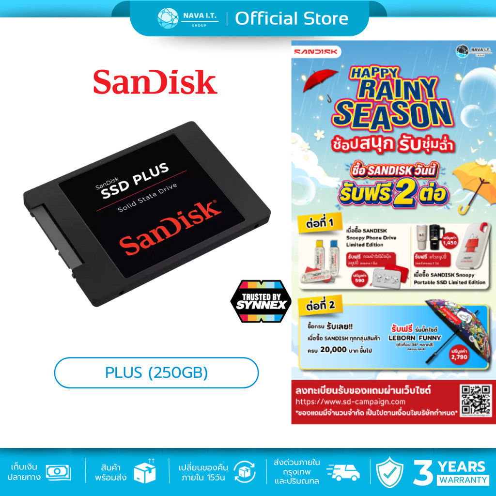 (มีส่งด่วน) SANDISK SSD SATA PLUS 250GB SATA III (SDSSDA) Warranty 3 years