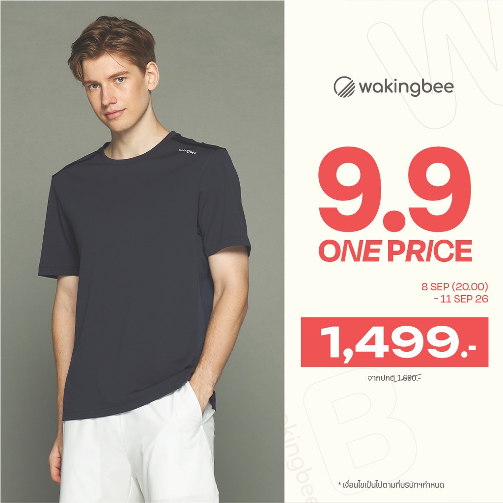 Wakingbee by Mark Kim Energy Tee (Navy) เสื้อยืดออกกำลังกาย ของผู้ชาย ผ้าพิเศษลดรอยเหงื่อ แห้งไว ทรงสวย ผ้านุ่มใส่สบาย