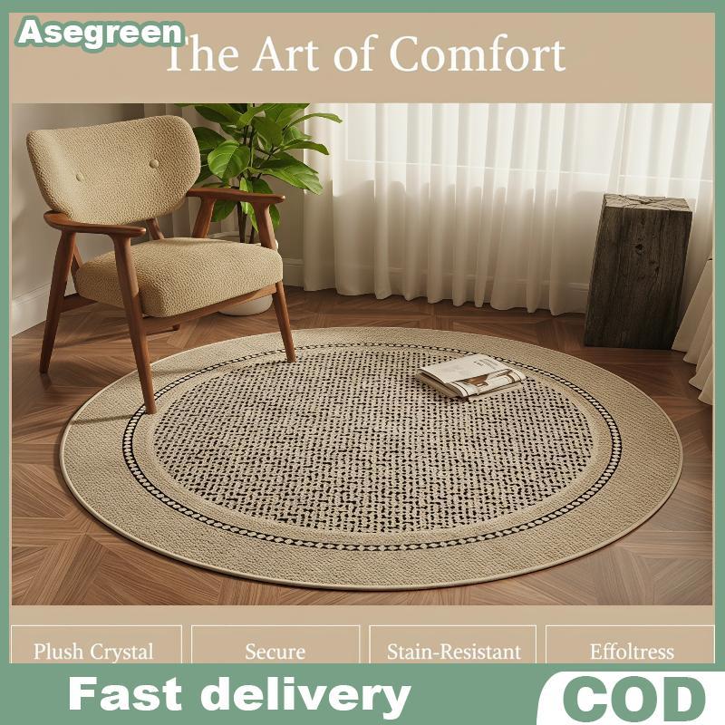 [Asegreen] Round Neutral Tone Non-Slip Soft Rug Modern Decor Mat สําหรับห้องนั่งเล่นห้องนอนข้างเตียง