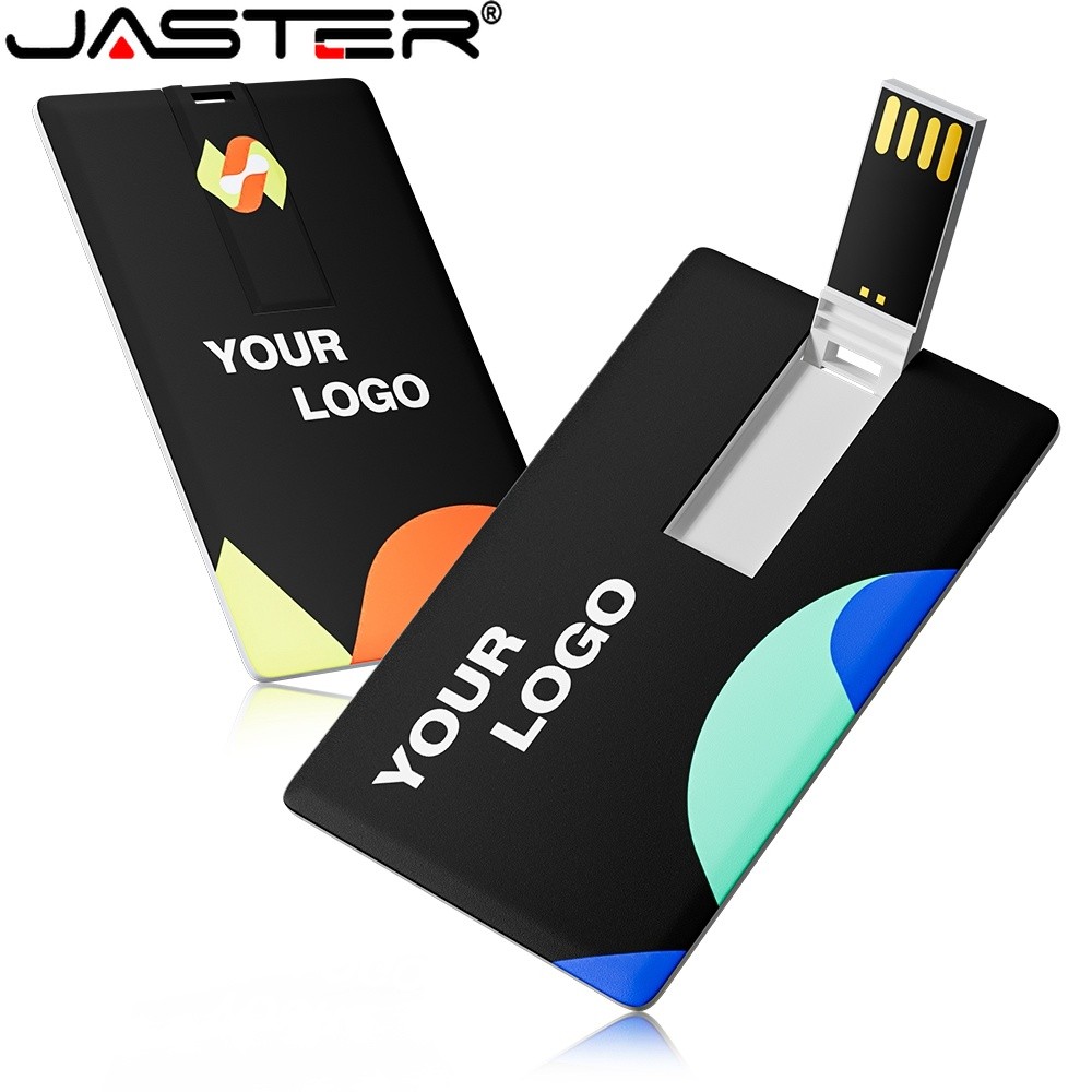 JASTER 1PCS ฟรีโลโก้ที่กําหนดเอง USB 2.0 แฟลชไดรฟ์ 64GB สี่เหลี่ยม Thumbdrive 32GB ธุรกิจของขวัญ Pendrive 16GB การ์ดพลาสติก U Disk 8GB การพิมพ์สี USB Stick 4GB การถ่ายภาพ
