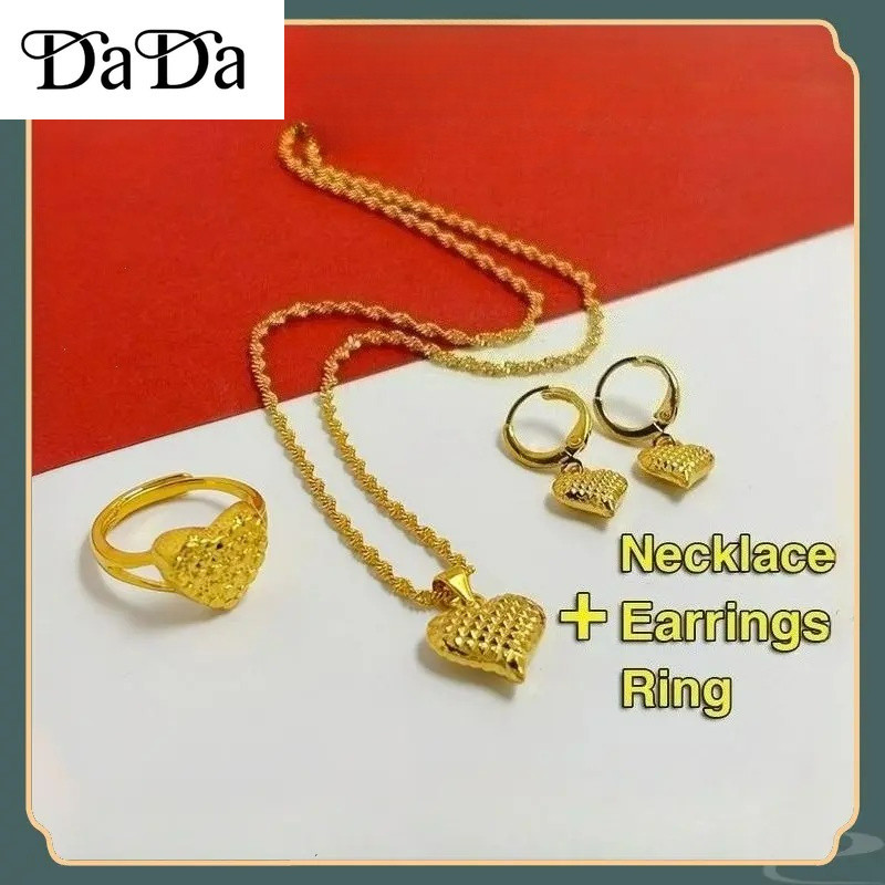 COD Original 18k Saudi gold pawnable Nasasangla 99.99 หัวใจต่างหูแหวนสร้อยคอสําหรับผู้หญิงของขวัญ 18