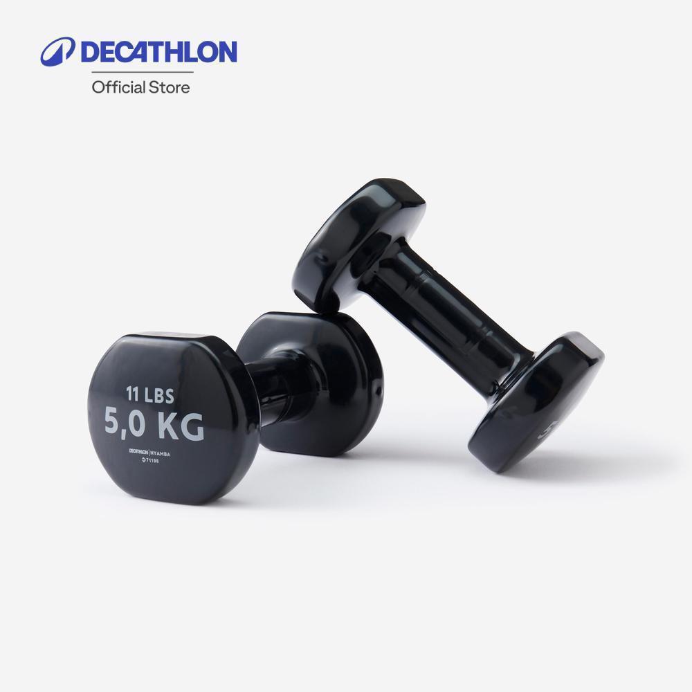 Decathlon 5 Kg Fitness Dumbbells Twin-Pack, Partially Recycled Cast Iron ดัมเบลแพ็คคู่ขนาด 5 กิโลกรัม - Black