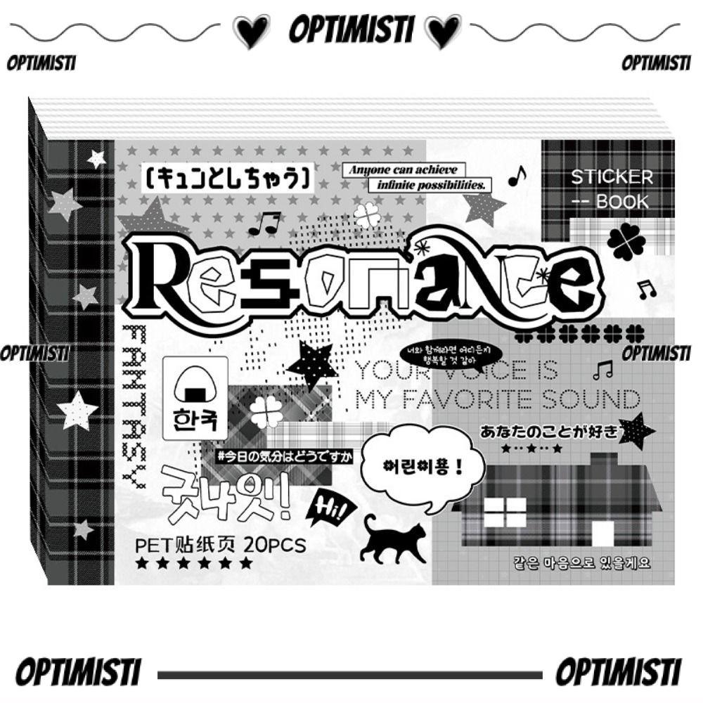 OPTIMISTI8E Y2K สมุดสติ๊กเกอร์, สติ๊กเกอร์ตกแต่ง DIY 20 หน้า, สติ๊กเกอร์โน้ตดีไซน์น่ารักแบบถอดได้การ
