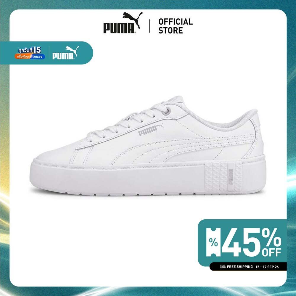 PUMA BASICS - รองเท้าผ้าใบผู้หญิง Smash Platform v2 L สีขาว  - 37303501