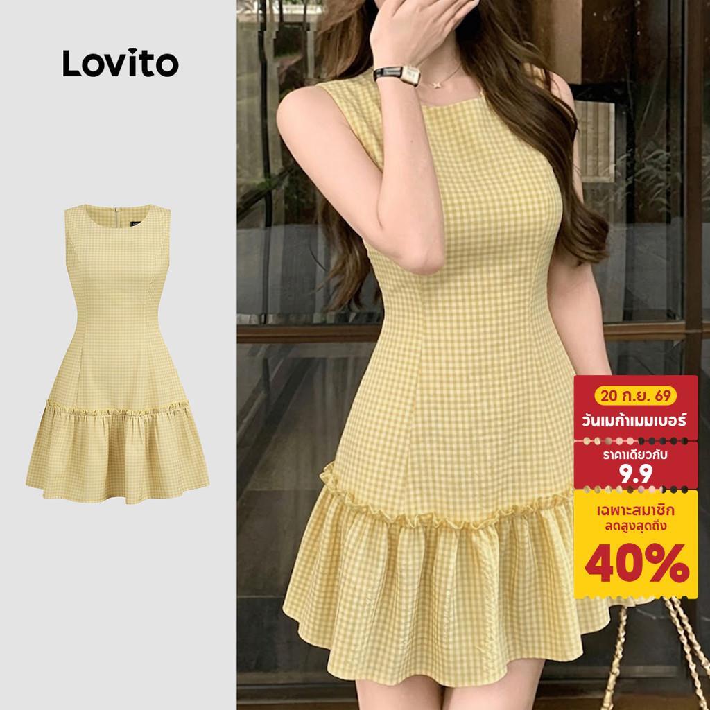 Lovito เดรสสีเหลืองสง่างาม ชายระบาย ซิป ฤดูร้อน/ฤดูร้อน สําหรับผู้หญิง LK6ED230