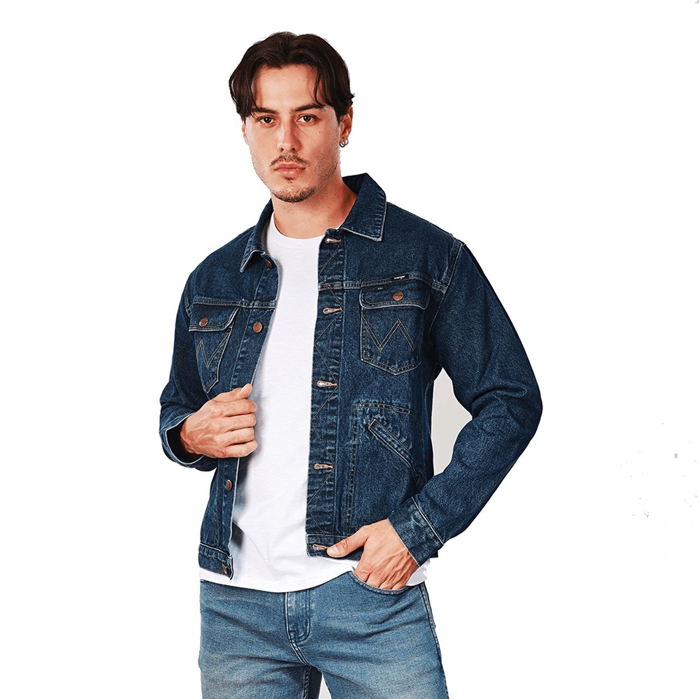 WRANGLER เสื้อแจ็กเก็ตผู้ชาย คอลเลคชั่น Biker Look ทรง Regular รุ่น WR F425MJKTN01 สียีนส์กลาง — صورة 2