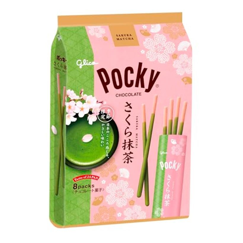 Pocky Sakura Matcha Chocolate 8 Packs Ezaki Glico Snacks Candy Chocolate