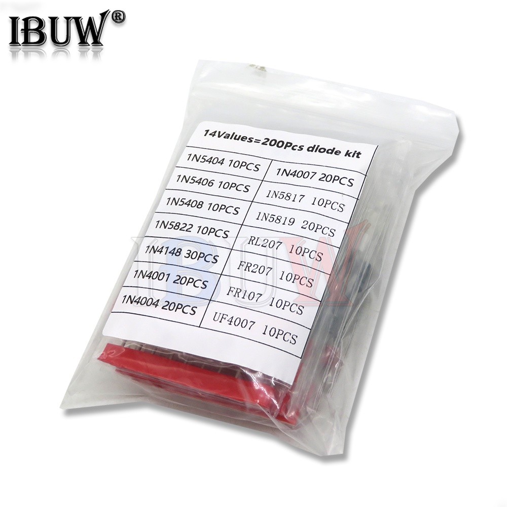 200 ชิ้น (14 ค่า) ไดโอดชุด 1N4148 1N4001 1N4004 1N4007 1N5817 1N5819 RL207 FR107 UF4007 1N5404 1N540