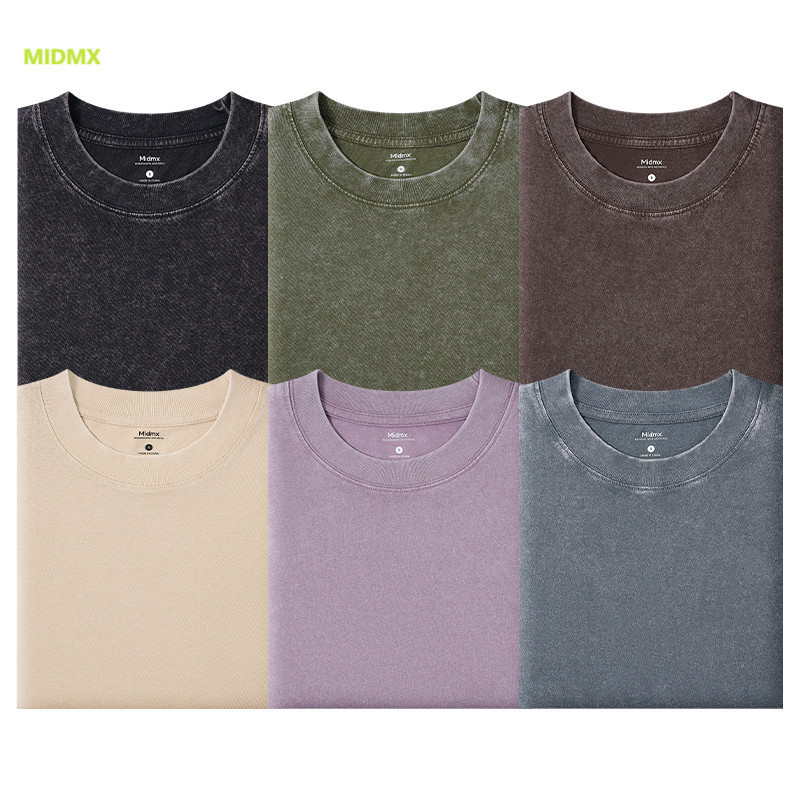 MIDMX เสื้อสีดํา เสื้อยืดฟอก oversize ผ้าฝ้าย100%  เสื้อยืดผ้านุ่ม เสื้อ ไม่ขึ้นขุย