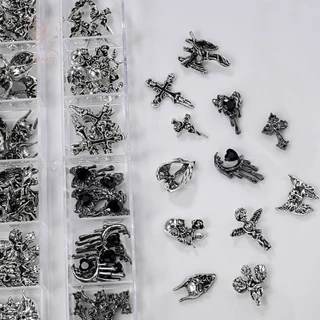 [maybeauty] 12Grid Vintage Cross Nail Art Charms Y2k โลหะสไตล์โลหะผสม Cross Skeleton Angel อุปกรณ์ตกแต่งเล็บ {TH}