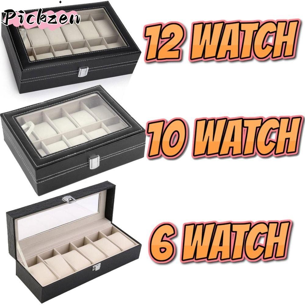 จัดส่งจากประเทศไทยกล่องนาฬิกาPICZEN,กล่องบรรจุภัณฑ์หนังPUกล่องแสดงนาฬิกา,สีดํา 6 10 12 ตารางกล่องเก็