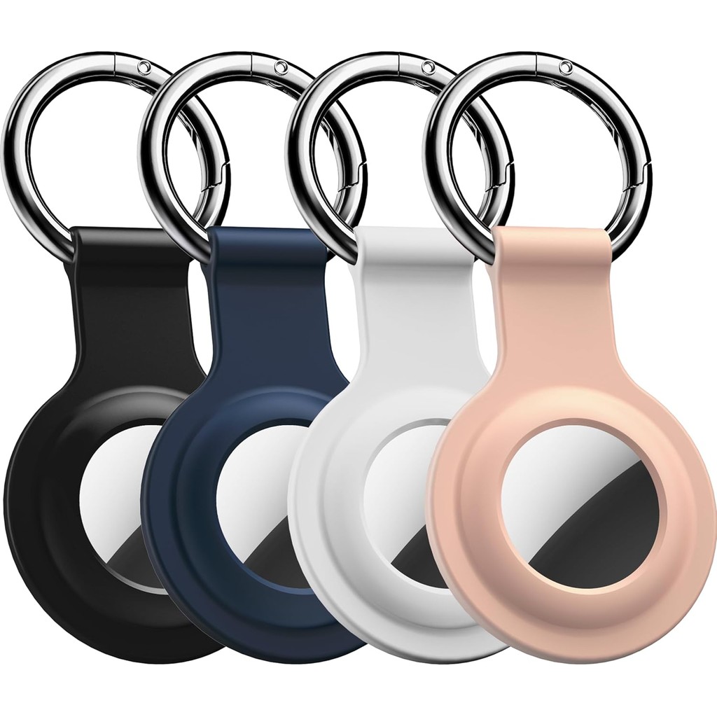 R-fun for Air tag Holder with Keychain, [4 Pack] เคสซิลิโคน Air Tag with Key Rings for Wallet, Dog C
