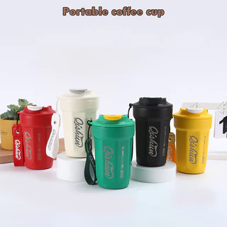 แก้วน้ำ 450ML มีฝาปิด เก็บความเย็นความร้อน แถมสายคล้อง เก็บความเย็นได้ยาวนาน24ชม. สแตนเลส พกพาสะดวก T01247