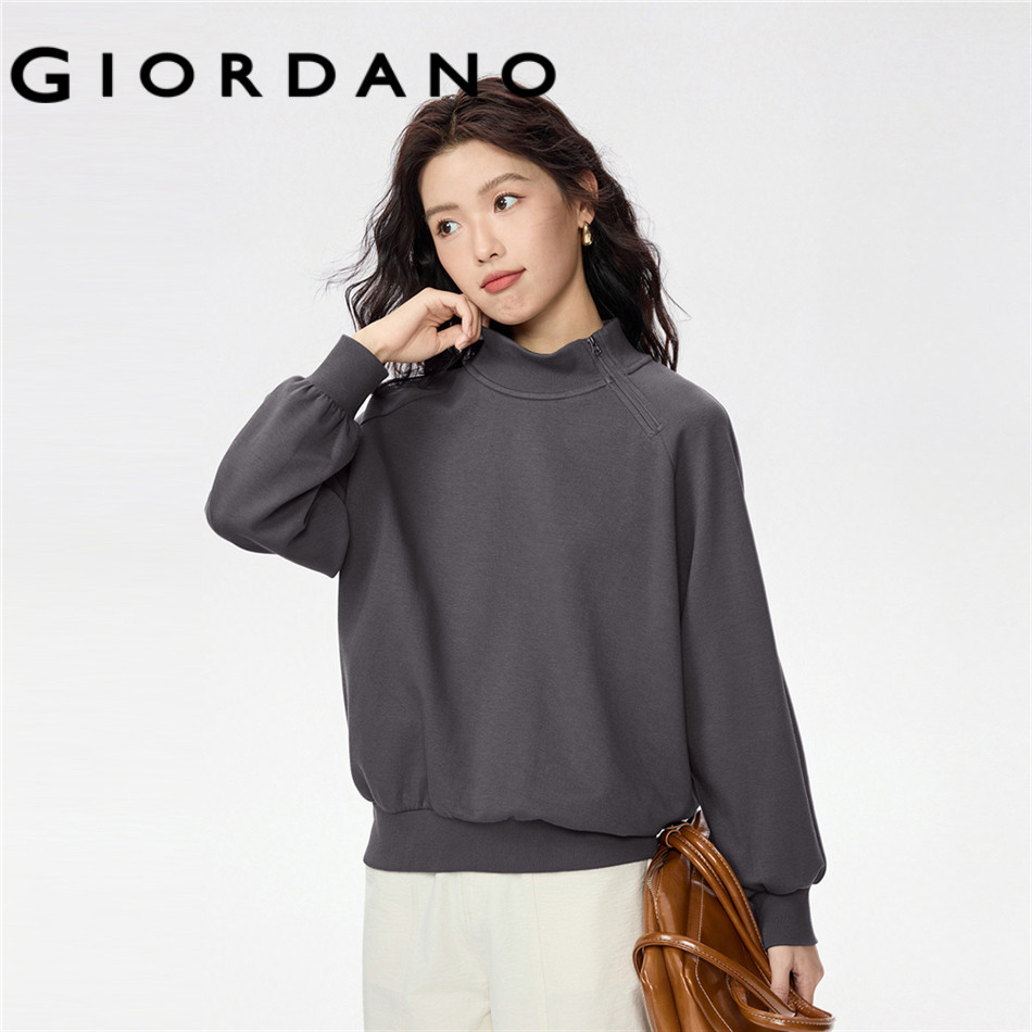 GIORDANO WOMEN Skew zip stand collar raglan sleeve sweatshirt 13325756