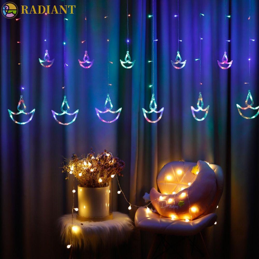 RADIANTF Diwali Light, Happy Diwali Brilliant Night Curtain Light, Christmas USB Plug Heart Shape Fe