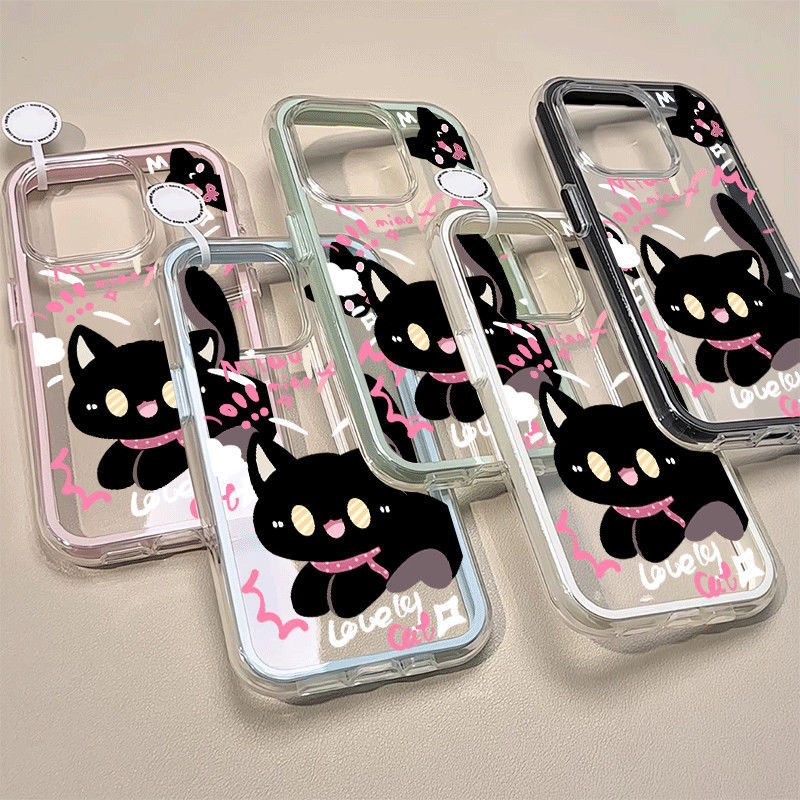 Scared Black Cat 2 in 1 กันชนกันกระแทกสีลูกกวาดสําหรับIPhone 16 Pro Max 11 13 14 15 12 16 Pro Max 12
