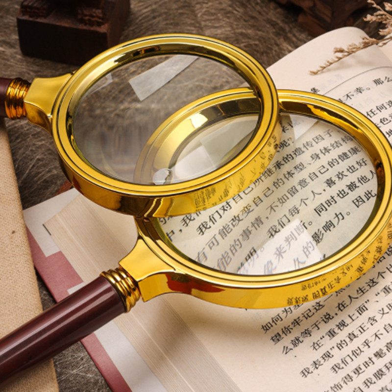 【พร้อมส่ง】 แว่นขยาย สีทอง 90/80/70 มม มีด้ามจับ 10 เท่า อ่านหนังสือ หนังสือ หนังสือพิมพ์ ตัวเลนส์กรอบทอง + ด้ามจับสีไม้ - รูปที่ 2