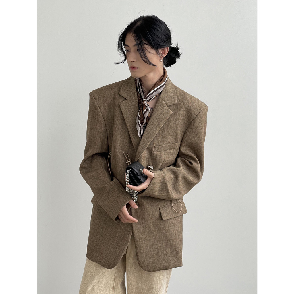 GENESISBOY/8.22 20: 00 Niche Fashion Pig Nose Button Draw Design Loose Khaki Blazer