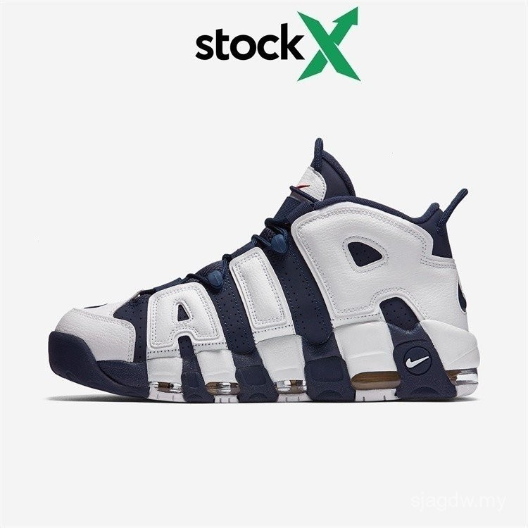 Air More Uptempo Blue White Leather Fluffy High Top Basketball Shoes 8SJZ WH2V