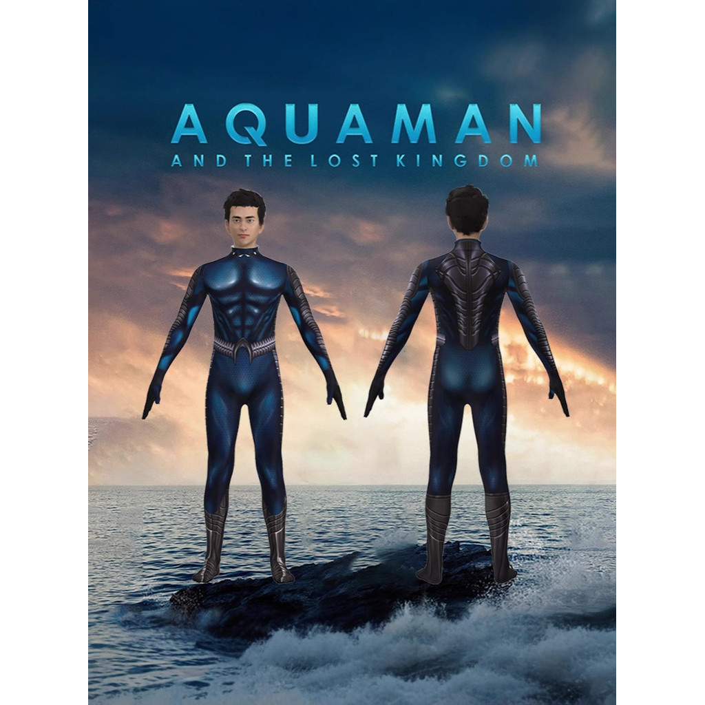 บอดี้สูท Aquaman 2 สำหรับฮาโลวีนและเกมส์.Cosplay เครื่องแต่งกาย Golden Aquaman พร้อมกล้ามเนื้อแน่น