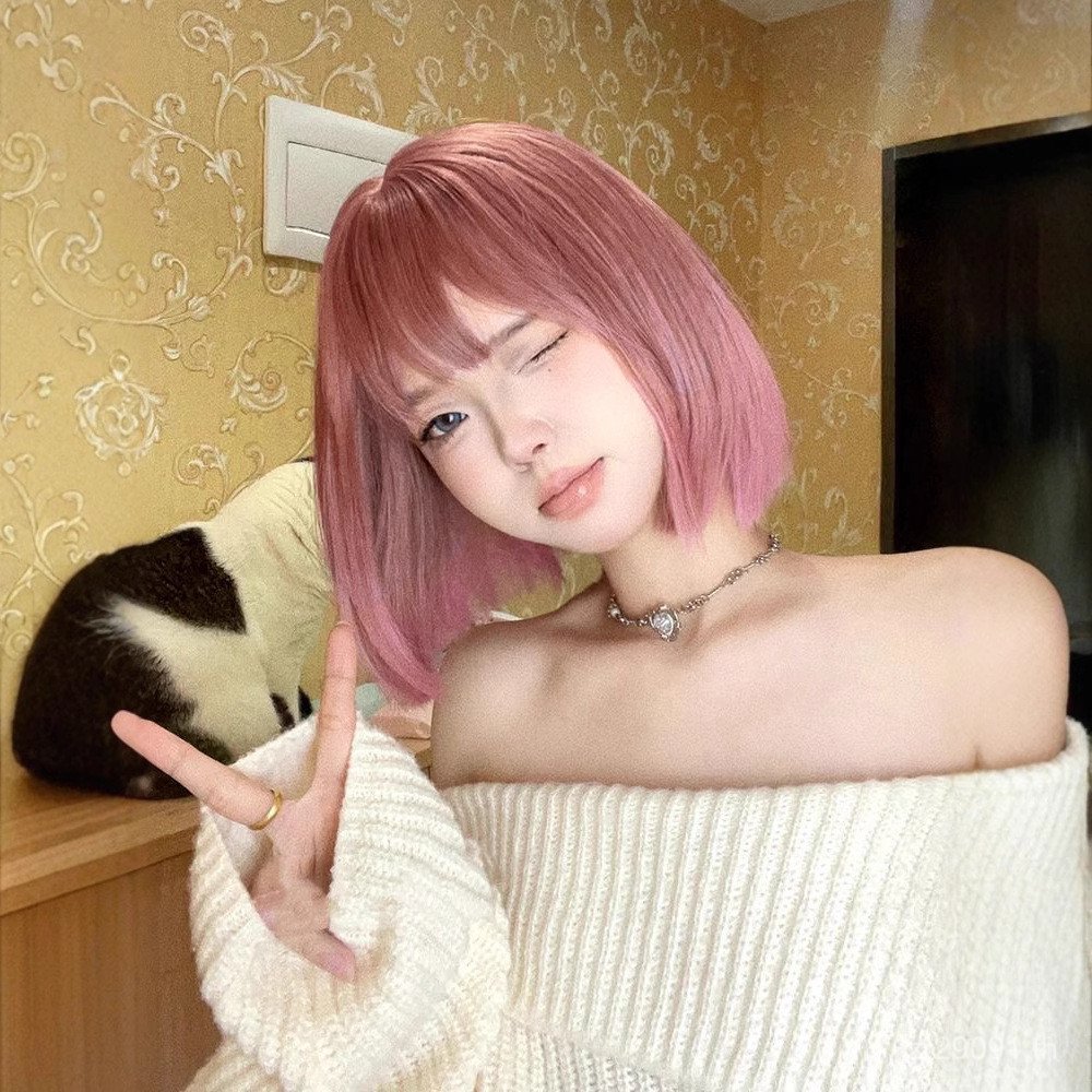 หมวกเต็มวิกผมญี่ปุ่น Bob Head จําลองผมสีอ่อนตุ๊กตาบาร์บี้ Xuchang หญิงสีชมพูผมสั้น Influencer Age-Re